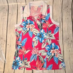 Tommy Bahama Womens Sleeveless Golf Polo Shirt Size Sm Birds Of Paradise Floral